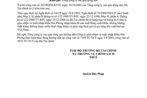 Công văn 12555 TC/CST thời hạn nộp thuế nguyên liệu xuất khẩu