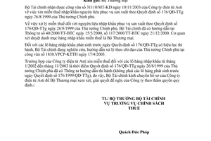 Công văn 12556 TC/CST xử lý thuế hàng là nguyên liệu nhập khẩu phục vụ sản xuất