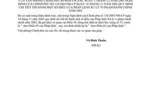 Công văn 6026/VPCP-PC đính chính Nghị định của CP 134/2003/NĐ-CP quy định chi tiết thi hành pháp lệnh xử lý vi phạm hành chính năm 2002