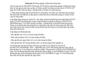 Công văn 4414/LĐTBXH-TL chế độ tiền lương và phụ cấp đối với công nhân, viên chức  xây dựng Hồ chứa nước Cửa Đại