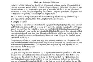 Công văn 5879 TM/XNK EU chuẩn bị ban hành quy định mới về quản lý hoá chất