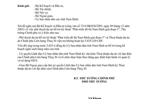 Công văn 1756/CP-QHQT phê duyệt dự án hỗ trợ kỹ thuật "Phát triển đô thị Nam Định giai đoạn 3"