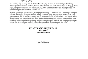 Công văn 6364/VPCP-KTTH EU chuẩn bị ban hành REACH