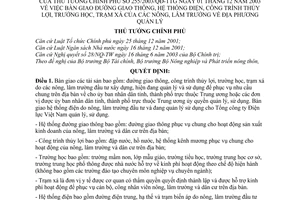 Quyết định 255/2003/QĐ-TTg bàn giao đường giao thông điện công trình thủy lợi trường học trạm xá của nông lâm trường về địa phương quản lý
