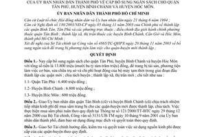 Quyết định 82/2003/QĐ-UB cấp bổ sung ngân sách cho quận Tân Phú, huyện Bình Chánh Hóc Môn