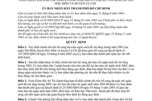 Quyết định 280/2003/QĐ-UB điều chỉnh chỉ tiêu bổ sung dự toán ngân sách để chi tăng lương năm 2003 của quận Tân Bình, huyện Hóc Môn Củ Chi