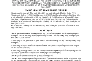 Quyết định 283/2003/QĐ-UB Quy chế sử dụng kinh phí hỗ trợ từ ngân sách cho nội dung hoạt động Liên hiệp Hội Khoa học Kỹ thuật TP HCM GĐ 2003-2005