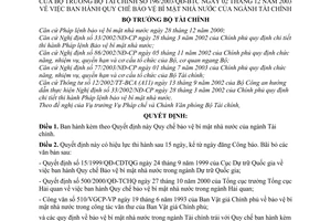 Quyết định 196/2003/QĐ-BTC Quy chế bảo vệ bí mật Nhà nước của ngành Tài chính