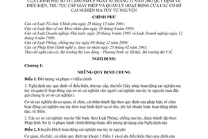 Nghị định 147/2003/NĐ-CP điều kiện, thủ tục cấp giấy phép quản lý hoạt động của cơ sở cai nghiện ma túy tự nguyện