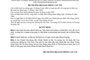 Quyết định 3633/2003/QĐ-BGTVT trách nhiệm hình thức xử lý tổ chức cá nhân vi phạm trong quản lý điều hành hoạt động kinh doanh vận tải khách bằng ô tô