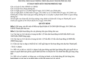 Quyết định 167/2003/QĐ-UB sửa đổi Qui định hoạt động của phương tiện giao thông trên địa bàn Hà Nội