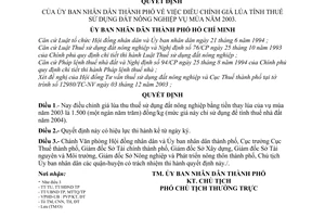 Quyết định 311/2003/QĐ-UB điều chỉnh giá lúa tính thuế sử dụng đất nông nghiệp vụ mùa năm 2003