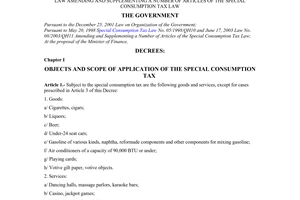 Decree No. 149/2003/ND-CP of December 4, 2003, detailing the implementation of the special consumption Tax Law and the Law amending and supplementing a number of articles of the special consumption Tax Law