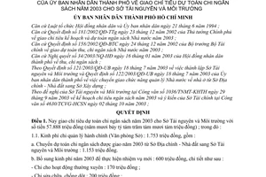 Quyết định 284/2003/QĐ-UB giao chỉ tiêu dự toán chi ngân sách năm 2003 cho Sở Tài nguyên và Môi trường