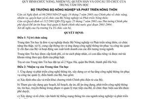 Quyết định 129/2003/QĐ-BNN chức năng, nhiệm vụ, quyền hạn cơ cấu tổ chức  Trung tâm Tin học