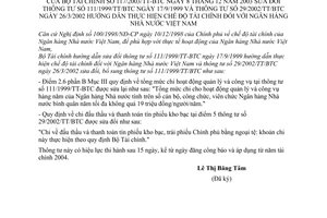 Thông tư 117/2003/TT-BTC chế độ tài chính đối với Ngân hàng Nhà nước Việt Nam bổ sung thông tư 111/1999/TT-BTC