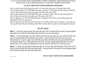 Quyết định 288/2003/QĐ-UB điều chỉnh dự toán chi ngân sách năm 2003 của Ban đổi mới quản lý doanh nghiệp thành phố