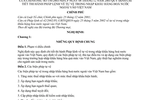 Nghị định 150/2003/NĐ-CP hướng dẫn Pháp lệnh về tự vệ trong nhập khẩu hàng hoá nước ngoài vào Việt Nam