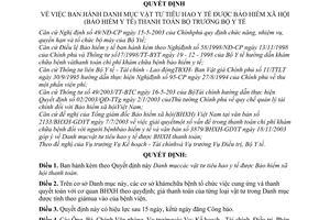 Quyết định 6282/2003/QĐ-BYT Danh mục vật tư tiêu hao y tế được Bảo hiểm xã hội Bảo hiểm y tế thanh toán