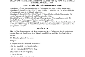 Quyết định 289/2003/QĐ-UB giao chỉ tiêu dự toán thu-chi ngân sách Nhà nước năm 2004