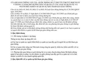 Thông tư liên tịch  27/2003/TTLT-BGTVT-BQP  hướng dẫn về quản lý các loại xe quân sự và người điều khiển xe quân sự khi tham gia giao thông
