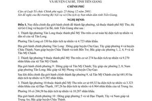 Nghị định 154/2003/NĐ-CP thành lập phường, xã thuộc thành phố Mỹ Tho, thị xã Gò Công huyện Cái Bè, tỉnh Tiền Giang