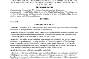 Decree No. 158/2003/ND-CP of December 10, 2003, detailing the implementation of the value added Tax Law and the law amending and supplementing a number of articles of the value added Tax Law