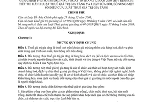 Nghị định 158/2003/NĐ-CP hướng dẫn Luật Thuế giá trị gia tăng Luật sửa đổi, bổ sung một số điều của Luật Thuế giá trị gia tăng
