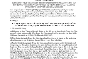 Thông tư liên tịch số 55/2003/TTLT-BGDĐT-BQP-BKHĐT-BTC Quy hoạch Hệ thống Trung tâm Giáo dục quốc phòng sinh viên hướng dẫn QĐ 07/2003/QĐ-TTg