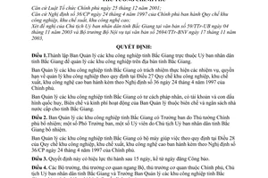 Quyết định 261/2003/QĐ-TTg thành lập Ban Quản lý khu công nghiệp tỉnh Bắc Giang