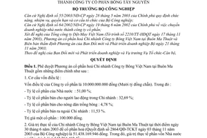 Quyết định 213/2003/QĐ-BCN chuyển Chi nhánh Công ty Bông Việt Nam tại Buôn Ma Thuột thành Công ty cổ phần Bông Tây Nguyên