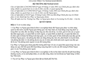 Quyết định 2192/2003/QĐ-BNG chức năng, nhiệm vụ, quyền hạn cơ cấu tổ chức Cục Phục vụ Ngoại giao đoàn