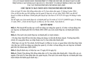 Quyết định 291/2003/QĐ-UB  Đề án đào tạo hỗ trợ nâng cao năng lực quản lý, tổ chức hoạt động cho hợp tác xã thành phố Hồ Chí Minh 2003-2005