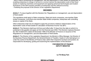 Decision No. 206/2003/QD-BTC of December 12, 2003 promulgating the regulation of management, use and depreciation of fixed assets tc "Decision No. 166/1999/QD-BTC of December 30, 1999 promulgating the regulation of management, use and deduction of fixed asset depreciation"