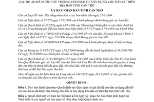 Quyết định 74/2003/QĐ-UB giá đất thu tiền sử dụng đất dự án đầu tư xây dựng khu dân cư Cần Thơ