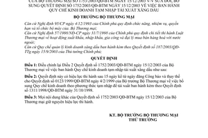 Quyết định 1753/2003/QĐ-BTM Quy chế kinh doanh tạm nhập tái xuất xăng dầu sửa đổi Quyết định 1752/2003/QĐ-BTM