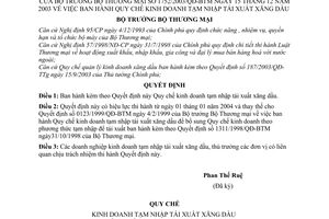 Quyết định 1752/2003/QĐ-BTM  Quy chế kinh doanh tạm nhập tái xuất xăng dầu