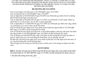 Quyết định 208/2003/QĐ-BTC sửa đổi Quyết định 141/2001/QĐ-BTC Chế độ kế toán ngân sách tài chính xã