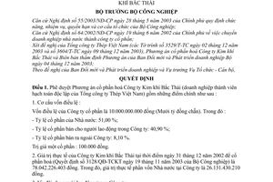 Quyết định 220/2003/QĐ-BCN chuyển Công ty Kim khí Bắc Thái thành Công ty cổ phần Kim khí Bắc Thái