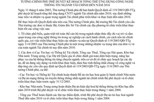 Chỉ thị 10/2003/CT-BTC kế hoạch tổng thể ứng dụng công nghệ thông tin ngành Tài chính đến năm 2010 triển khai Quyết định 119/2003/QĐ-TTg
