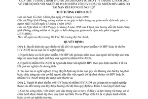 Quyết định 265/2003/QĐ-TTg chế độ đối với người bị phơi nhiễm với HIV hoặc bị nhiễm HIV/AIDS do tai nạn rủi ro nghề nghiệp