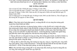 Quyết định 264/2003/QĐ-TTg giải pháp quản lý, sử dụng đất trong nông, lâm trường quốc doanh