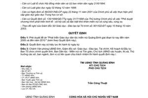 Quyết định 67/2003/QĐ-UB Phát triển giáo dục dân tộc miền núi Quảng Bình từ nay đến 2010