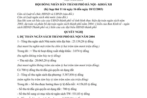 Nghị quyết 48/2003/NQ-HĐND dự toán ngân sách và phân bổ dự toán ngân sách thành phố Hà Nội năm 2004