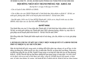 Nghị quyết 47/2003/NQ-HĐ nhiệm vụ kinh tế xã hội an ninh quốc phòng 2004 Hà Nội