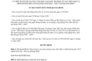 Quyết định 71/2003/QĐ-UB Đưa tin học vào nhà trường 2005 2010 Giáo dục Đào tạo Quảng Bình