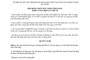 Nghị quyết 56/2003/NQ-HĐNDK6 sử dụng quỹ đất tạo vốn xây dựng cơ sở hạ tầng Vĩnh Long