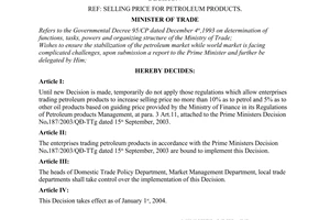 Decision No. 1783/2003/QD-BTM of December 19, 2003, selling price for petroleum products