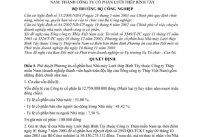 Quyết định 225/2003/QĐ-BCN chuyển Nhà máy Lưới thép Bình Tây thuộc Công ty Thép miền Nam thành Công ty cổ phần Lưới thép Bình Tây