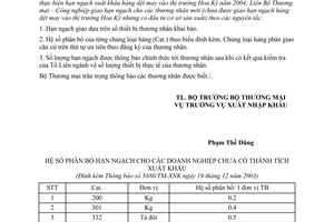 Thông báo 5880 TM/XNK phân bổ hạn ngạch thương nhân mới